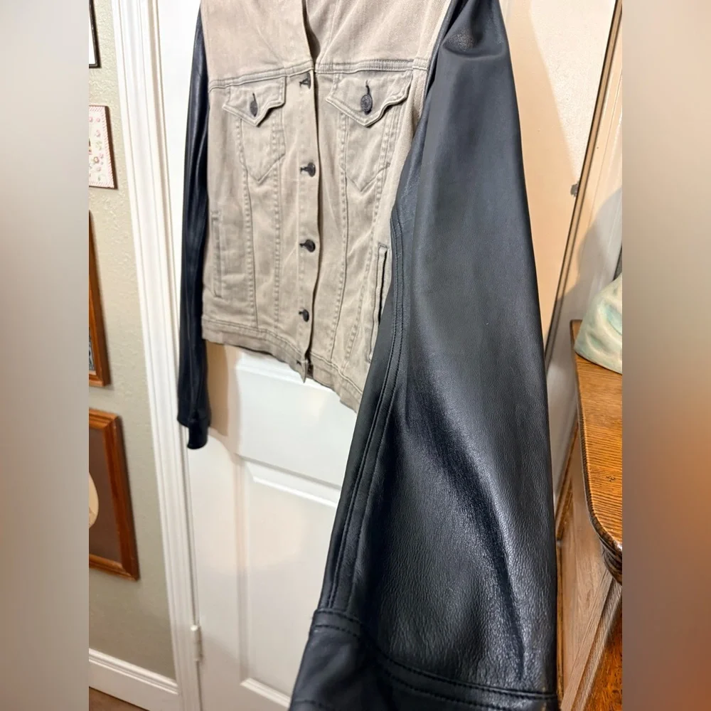 RAG & BONE Iron Denim & Genuine Lamb Leather Sleeve Jacket - Large - Picture 6 of 16
